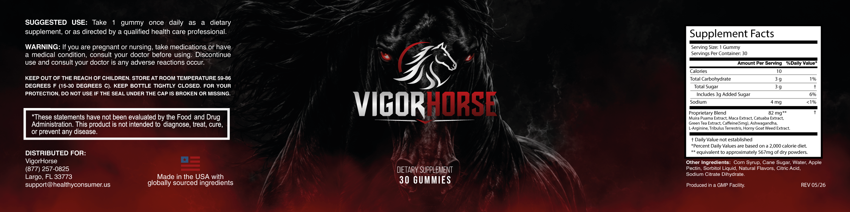 VigorHorse product label with Supplement Facts